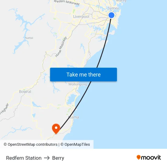 Redfern Station to Berry map