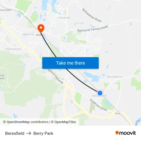 Beresfield to Berry Park map