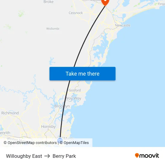 Willoughby East to Berry Park map