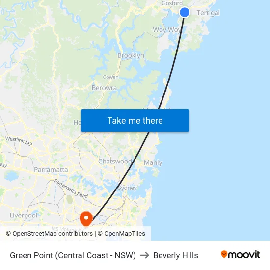 Green Point (Central Coast - NSW) to Beverly Hills map