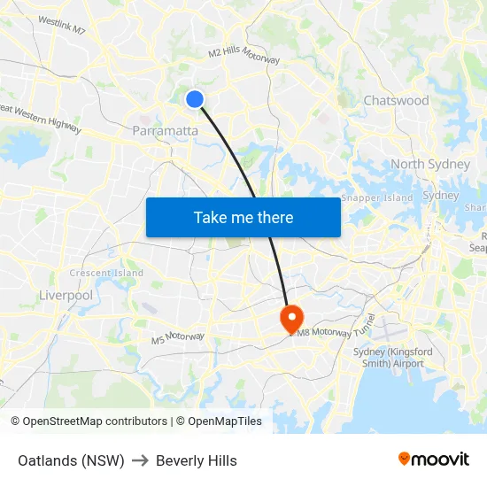 Oatlands (NSW) to Beverly Hills map