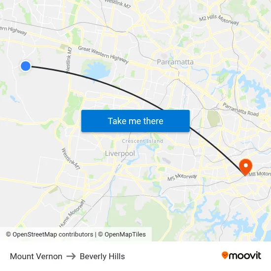 Mount Vernon to Beverly Hills map