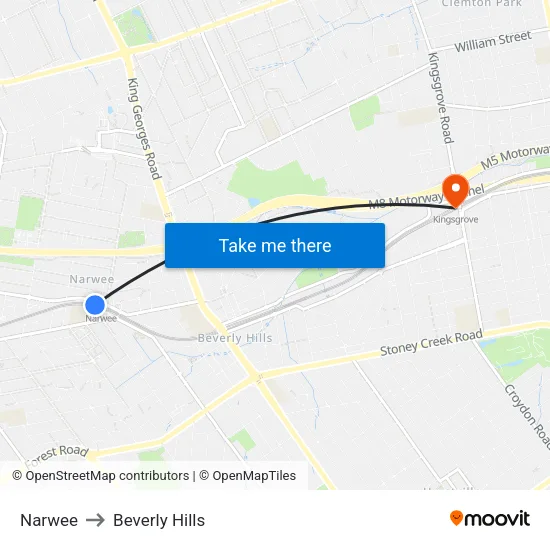 Narwee to Beverly Hills map