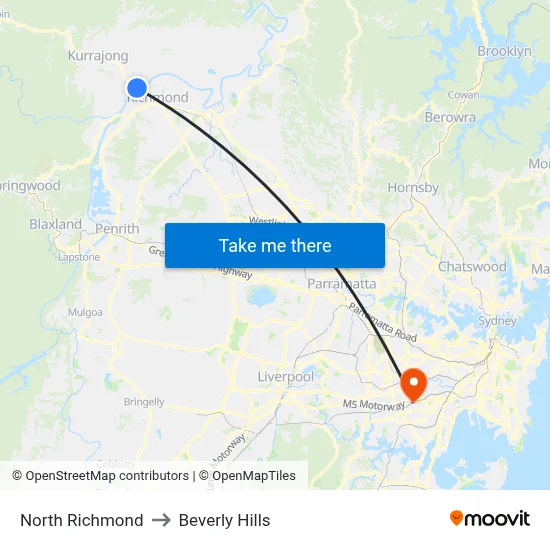 North Richmond to Beverly Hills map