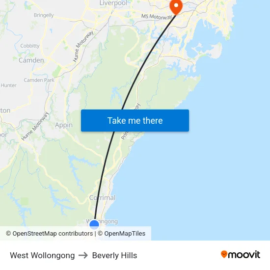 West Wollongong to Beverly Hills map
