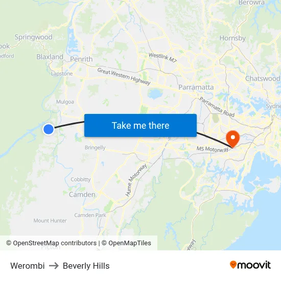Werombi to Beverly Hills map