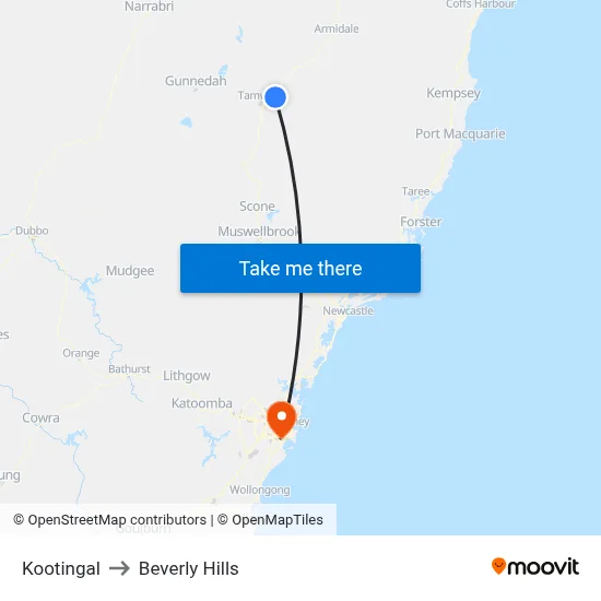 Kootingal to Beverly Hills map