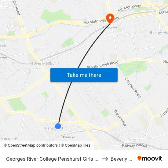 Georges River College Penshurst Girls Campus to Beverly Hills map