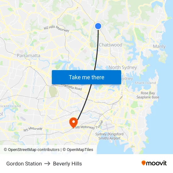 Gordon Station to Beverly Hills map