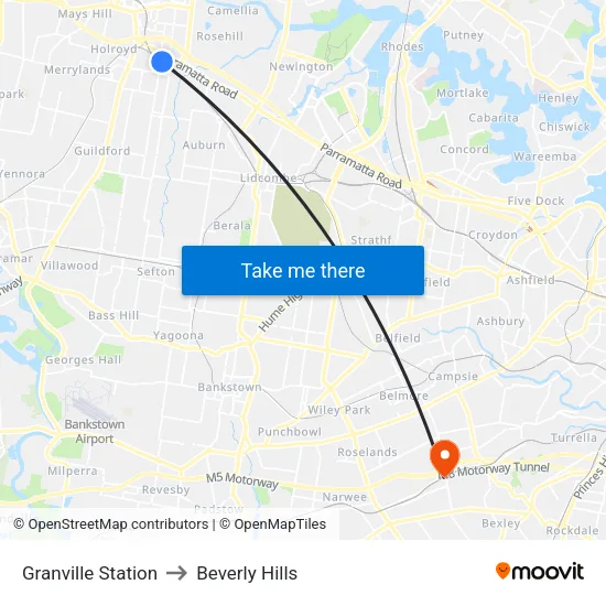 Granville Station to Beverly Hills map