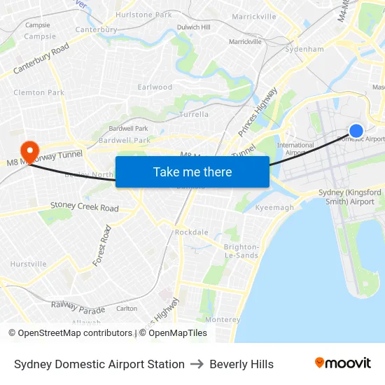 Sydney Domestic Airport Station to Beverly Hills map