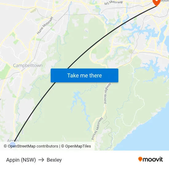 Appin (NSW) to Bexley map