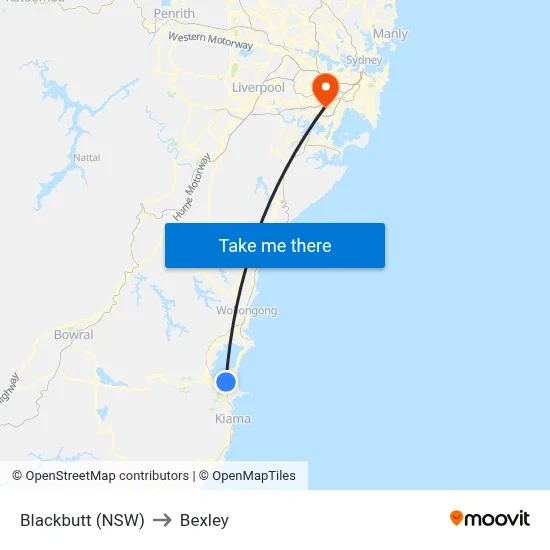 Blackbutt (NSW) to Bexley map