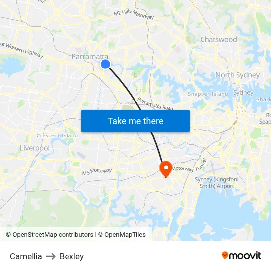 Camellia to Bexley map