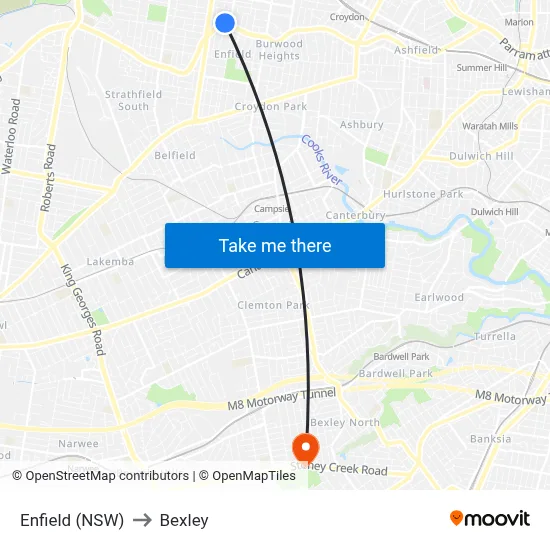 Enfield (NSW) to Bexley map
