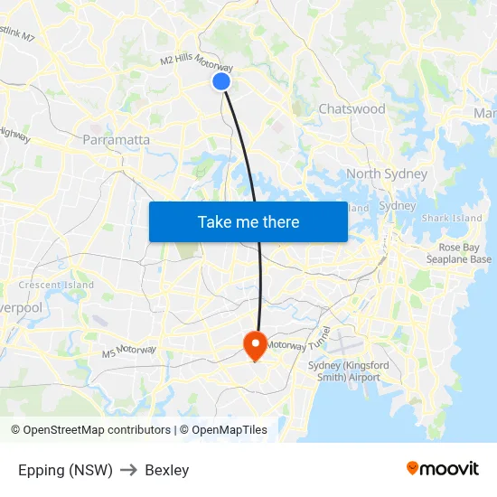 Epping (NSW) to Bexley map