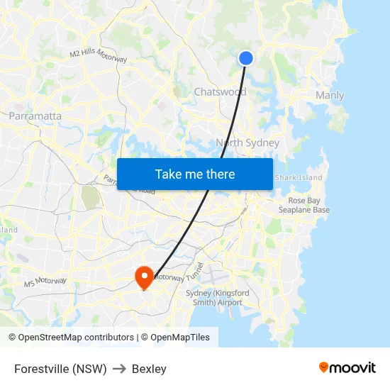 Forestville (NSW) to Bexley map