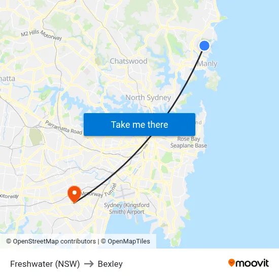 Freshwater (NSW) to Bexley map