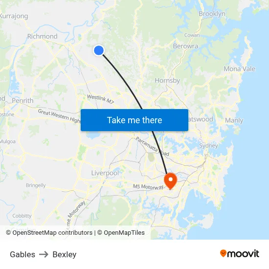 Gables to Bexley map