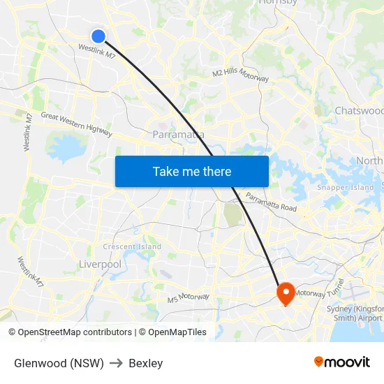 Glenwood (NSW) to Bexley map