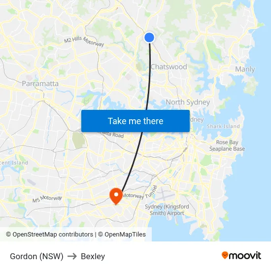 Gordon (NSW) to Bexley map
