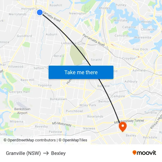Granville (NSW) to Bexley map