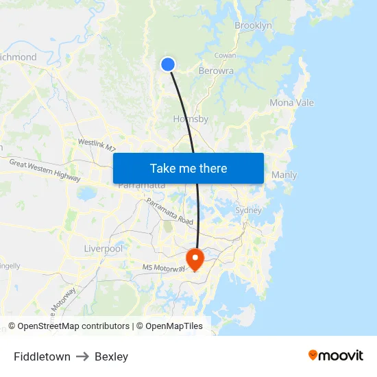 Fiddletown to Bexley map