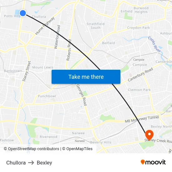 Chullora to Bexley map