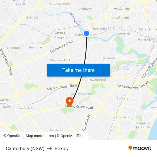 Canterbury (NSW) to Bexley map
