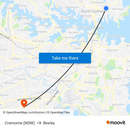 Cremorne (NSW) to Bexley map