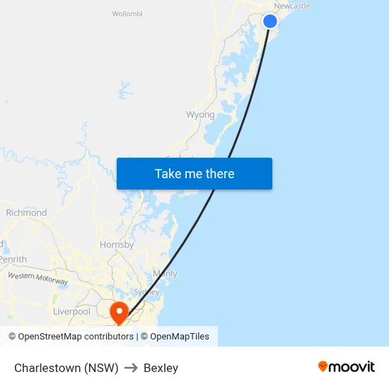 Charlestown (NSW) to Bexley map