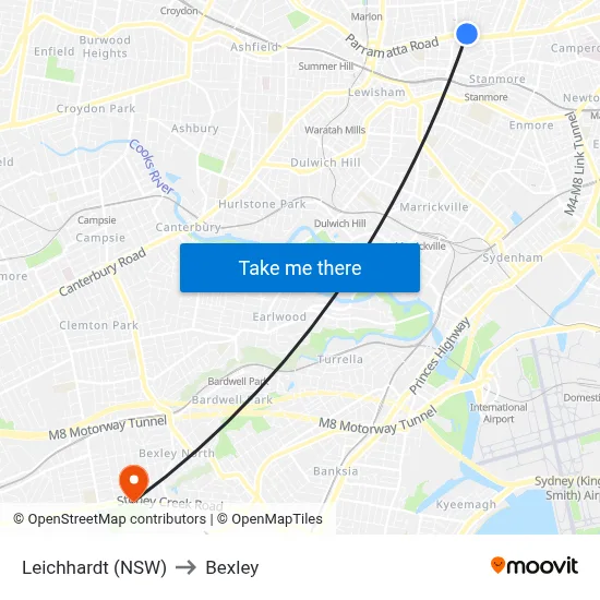 Leichhardt (NSW) to Bexley map
