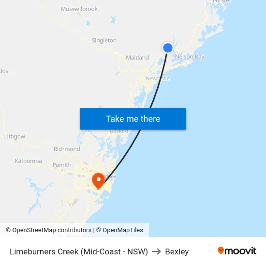 Limeburners Creek (Mid-Coast - NSW) to Bexley map