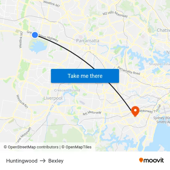 Huntingwood to Bexley map