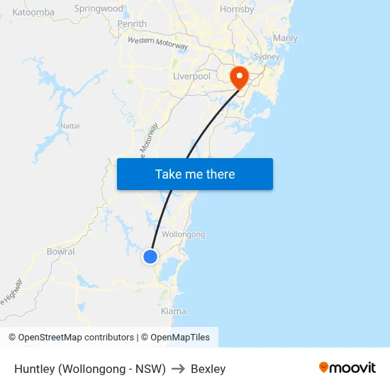 Huntley (Wollongong - NSW) to Bexley map