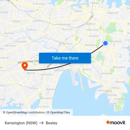 Kensington (NSW) to Bexley map