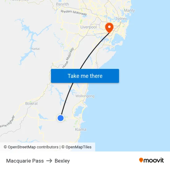 Macquarie Pass to Bexley map