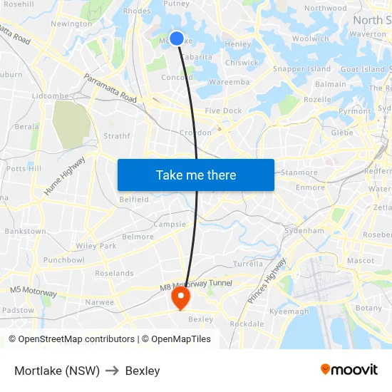 Mortlake (NSW) to Bexley map