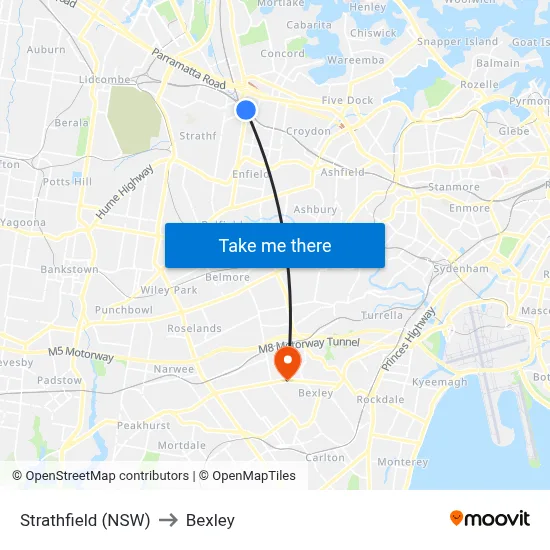 Strathfield (NSW) to Bexley map