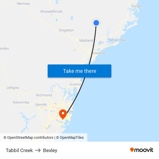 Tabbil Creek to Bexley map