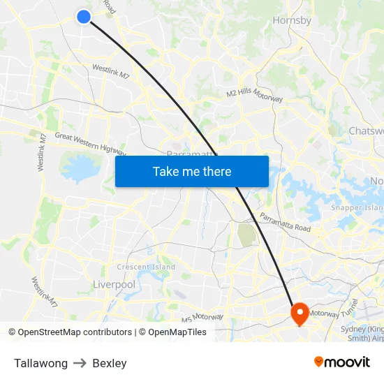 Tallawong to Bexley map