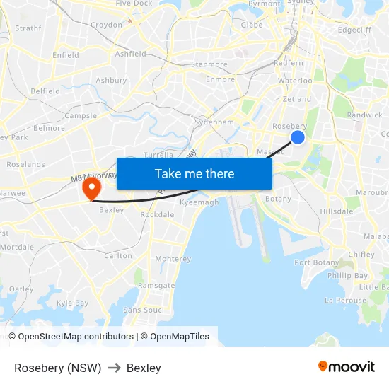 Rosebery (NSW) to Bexley map