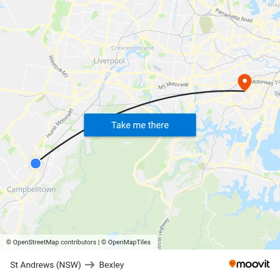 St Andrews (NSW) to Bexley map