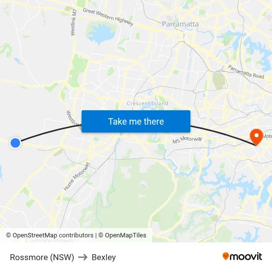 Rossmore (NSW) to Bexley map