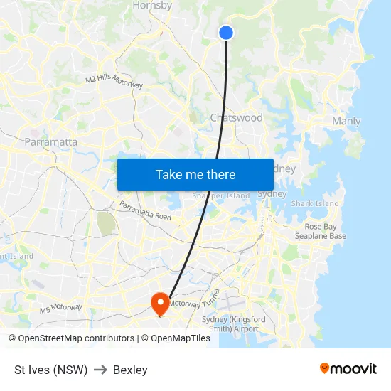 St Ives (NSW) to Bexley map