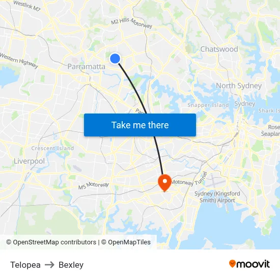 Telopea to Bexley map