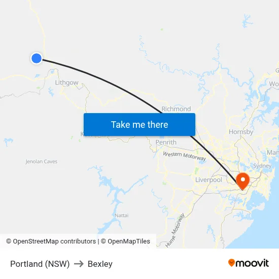Portland (NSW) to Bexley map