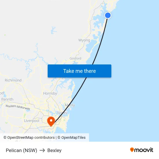 Pelican (NSW) to Bexley map