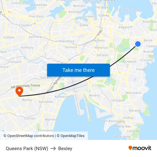 Queens Park (NSW) to Bexley map