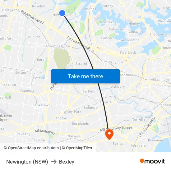 Newington (NSW) to Bexley map